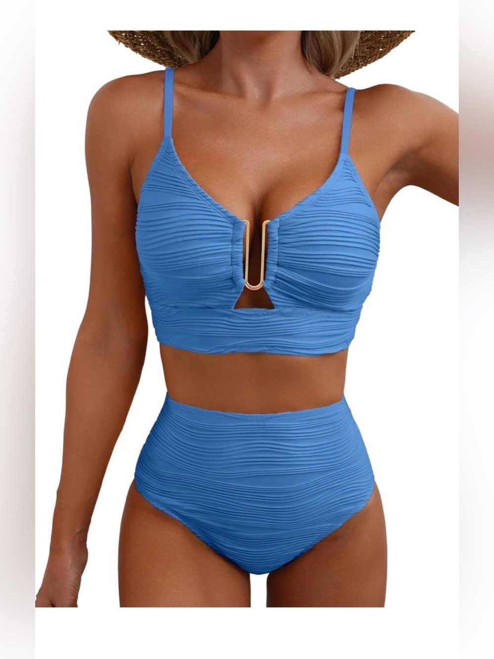 🆕 2 Piece Bikini Set U-Wire Cutout Popular Swimsuit High Waisted